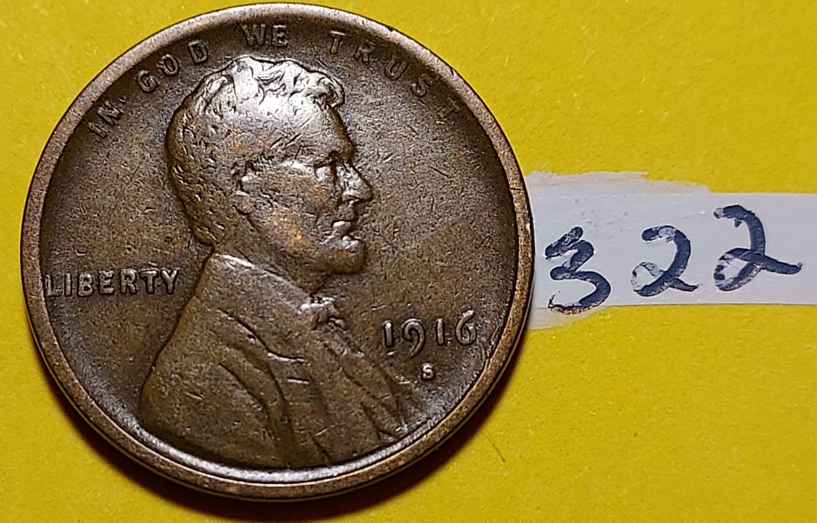 1916-S Lincoln Wheat Cent  Fine   #322