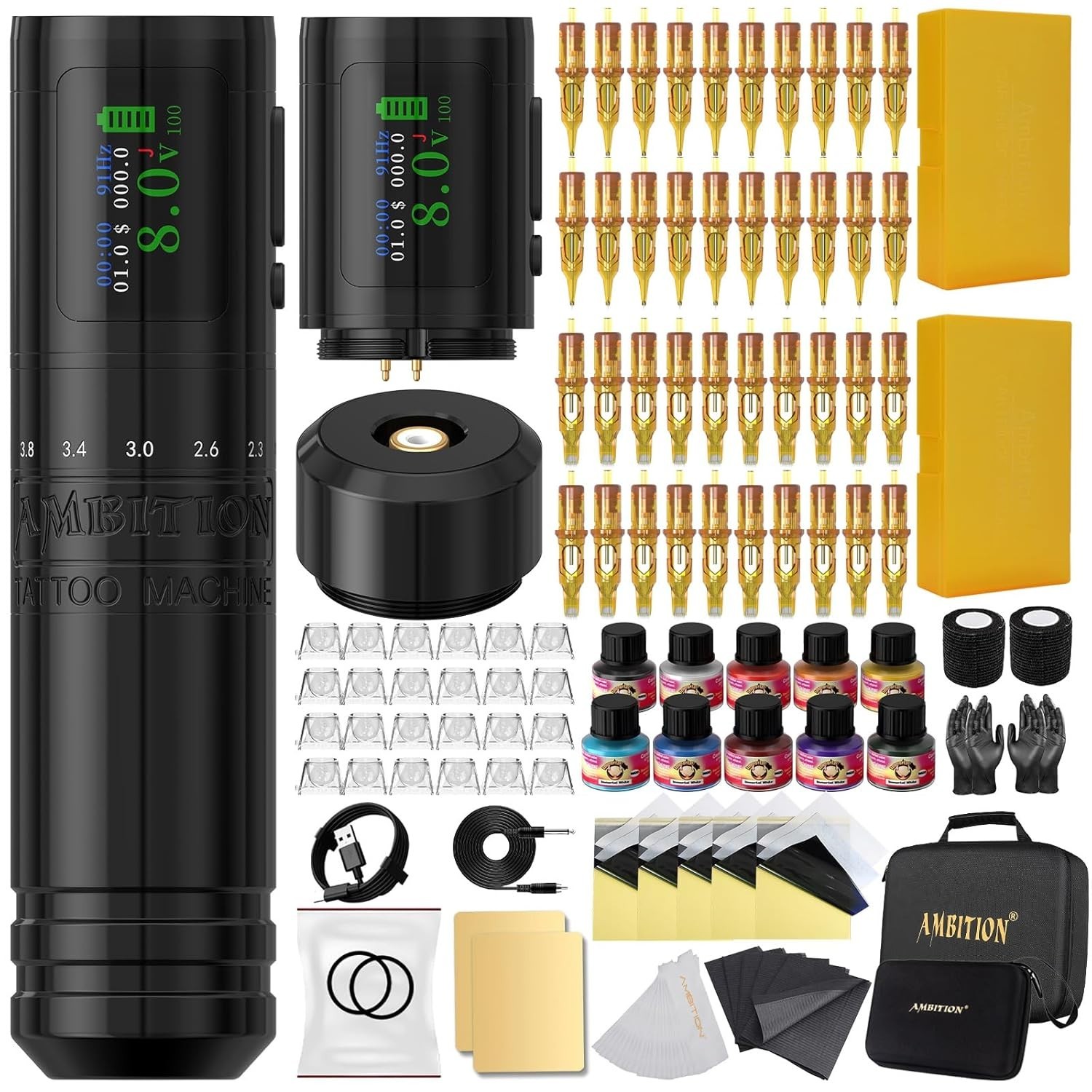 Ambition Soldier Tattoo Machine Kit Complete Rotary Wireless Tattoo Pen Gun
