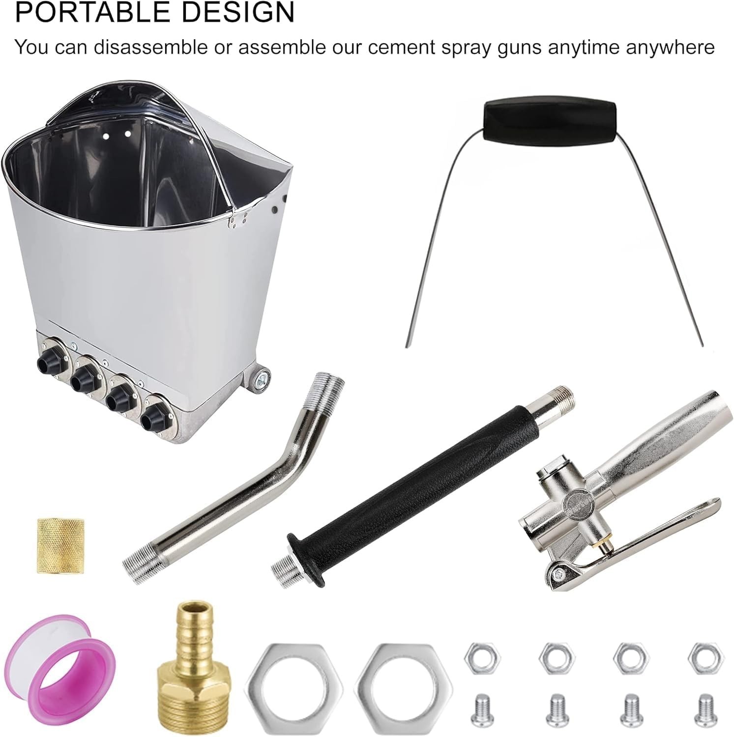 Cement Mortar Stucco Sprayer with 4 Replaceable Spray Jets Plaster Hopper for Wa