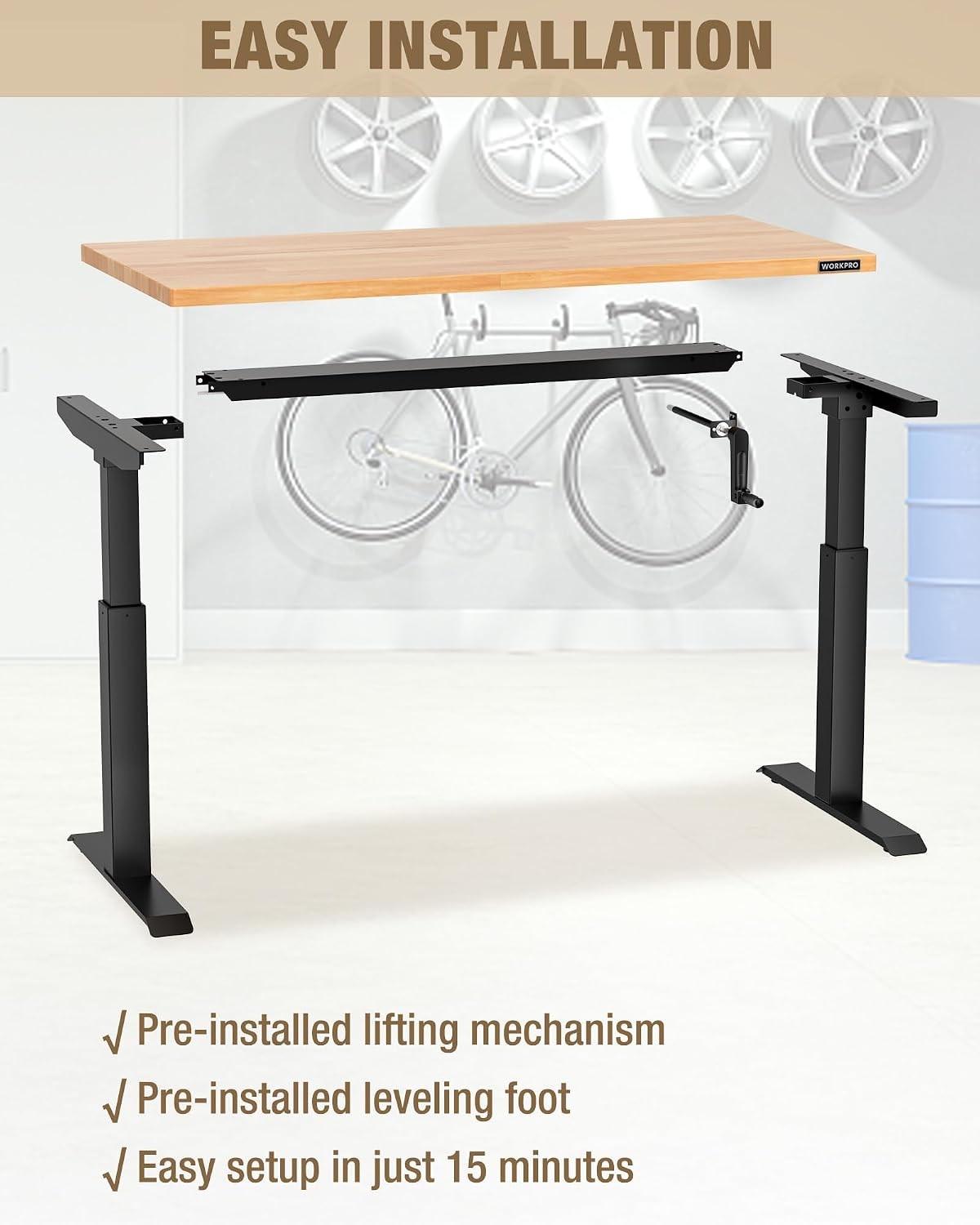 47.2" x 23.6" Adjustable Workbench with Crank Handle Rubber Wood