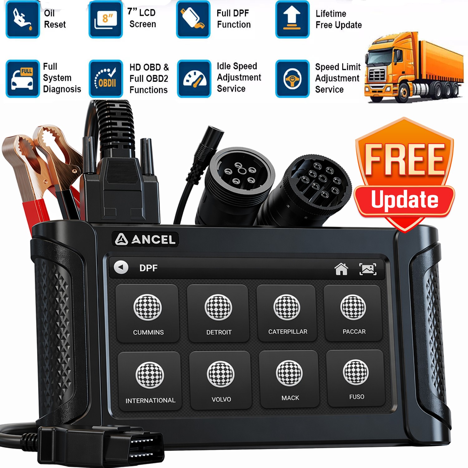 ANCEL HD7000 Elite Diesel Heavy Duty Truck Diagnostic All System DPF Regen Oil