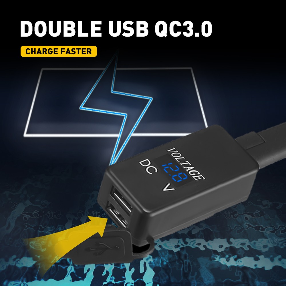 QC 3.0 Motorcycle Dual USB Phone GPS Super Fast Charger Adapter LED Waterproof