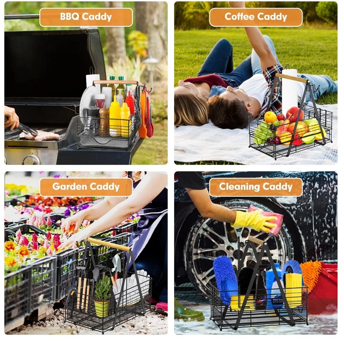 Picnic Caddy and Grill Utensil Caddy Adjustable Compartment Storage with Drawer