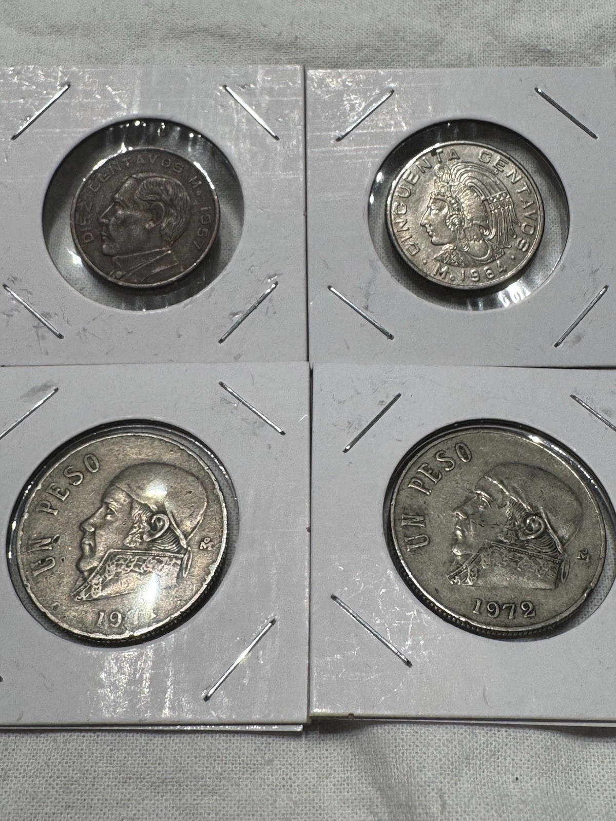 Mexico Coin Lot 1957 10 Centavos 1964 50 Centavos 1971 & 1972 1 Peso 4 Coins
