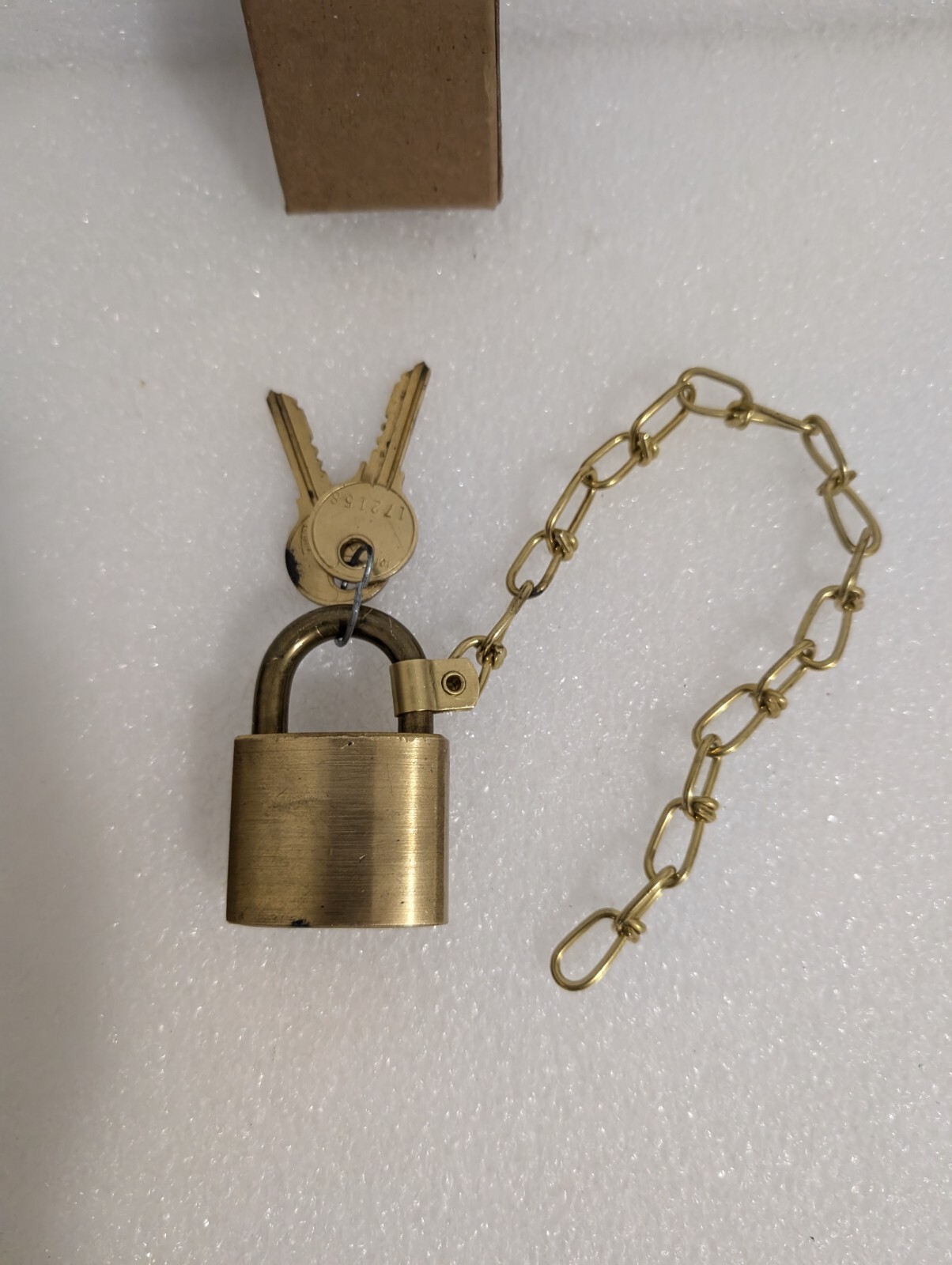 U.S. Eagle Pad Lock Military Issued Solid Brass with Two Keys and Chain Vtg