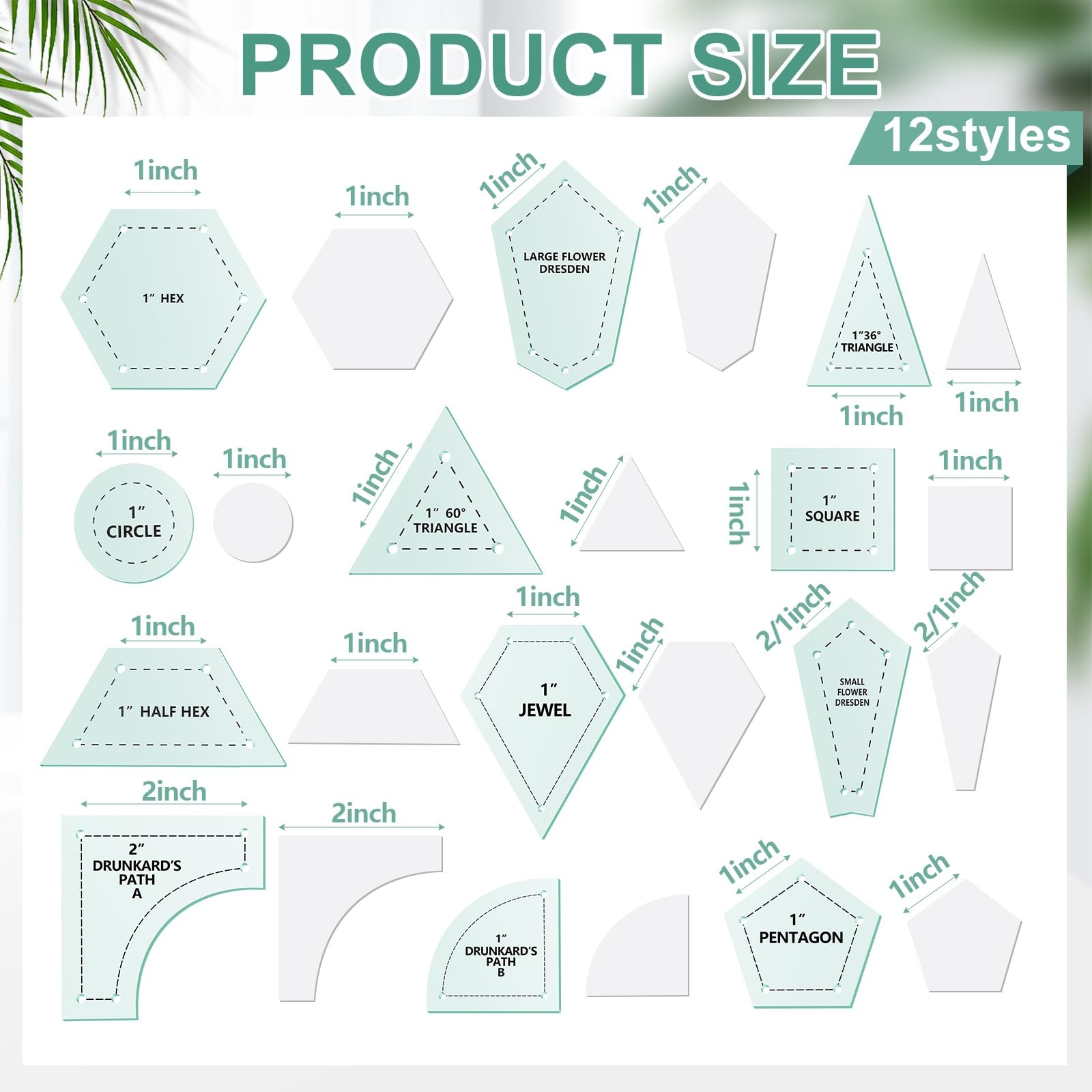 612 Pcs Patchwork Paper EPP English Piecing Supplies 12 Shapes Acrylic Templa...