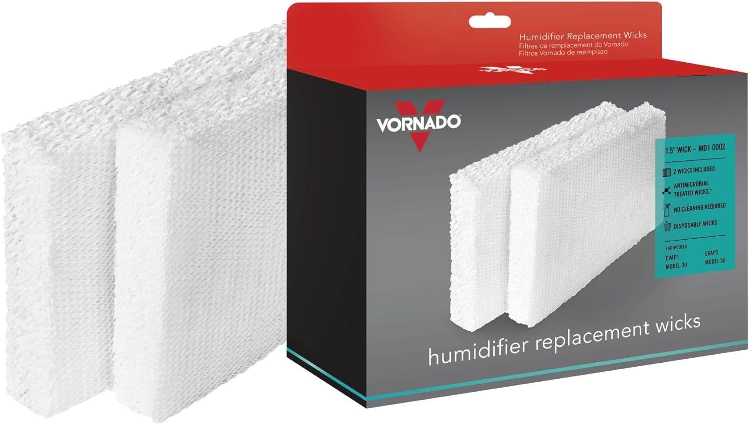 2-Pack Vornado Humidifier Wick Filters - Cotton, Compatible with Models 30 & 50
