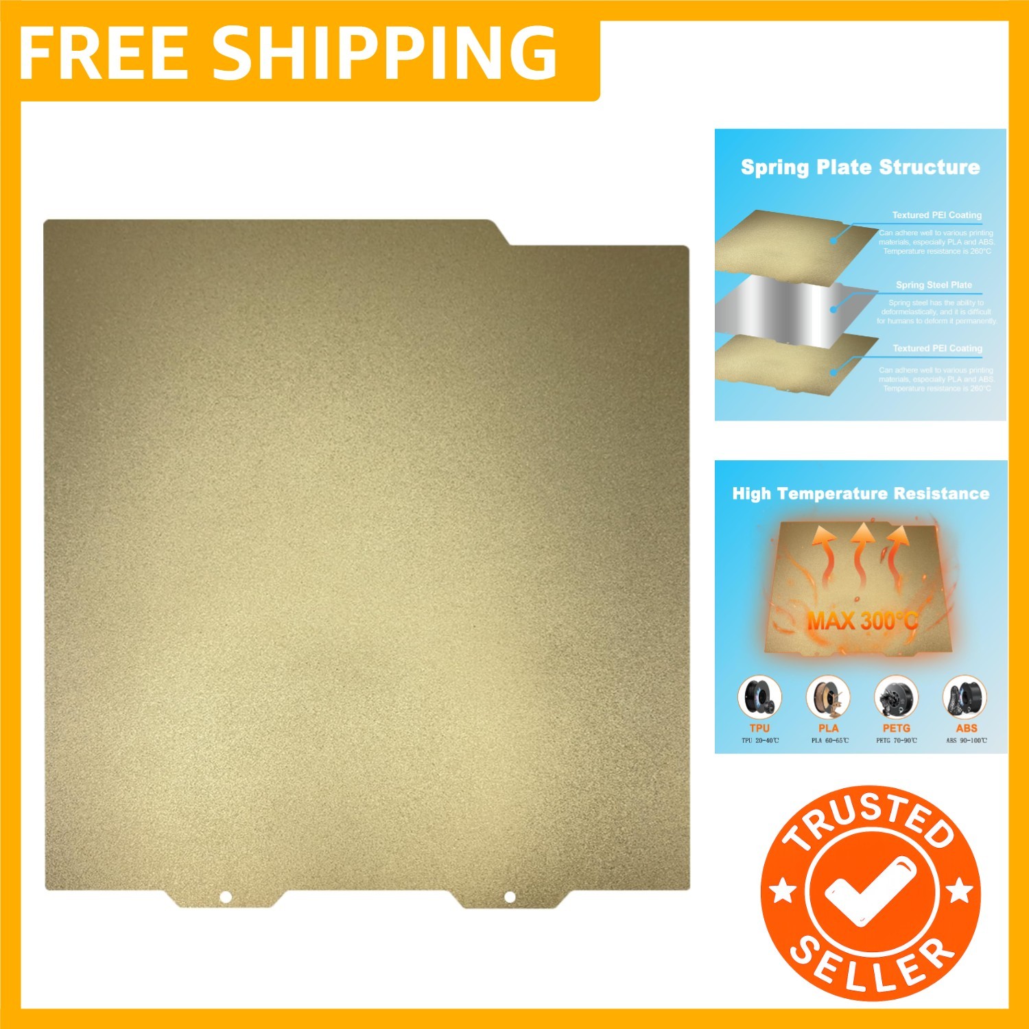 184x184mm Double-Sided PEI Build Plate, Textured Spring Steel Print Bed Compa...
