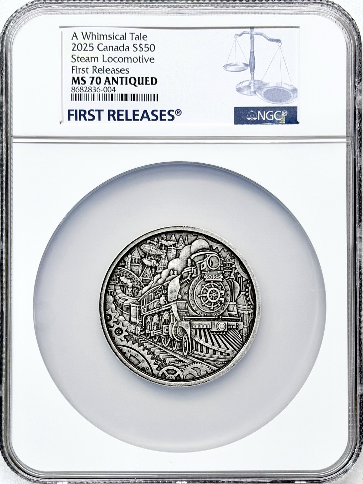2025 $50 CANADA SILVER 3oz NGC MS70 WHIMISCAL TALE STEAM LOCOMOTIVE FR (POP=10)
