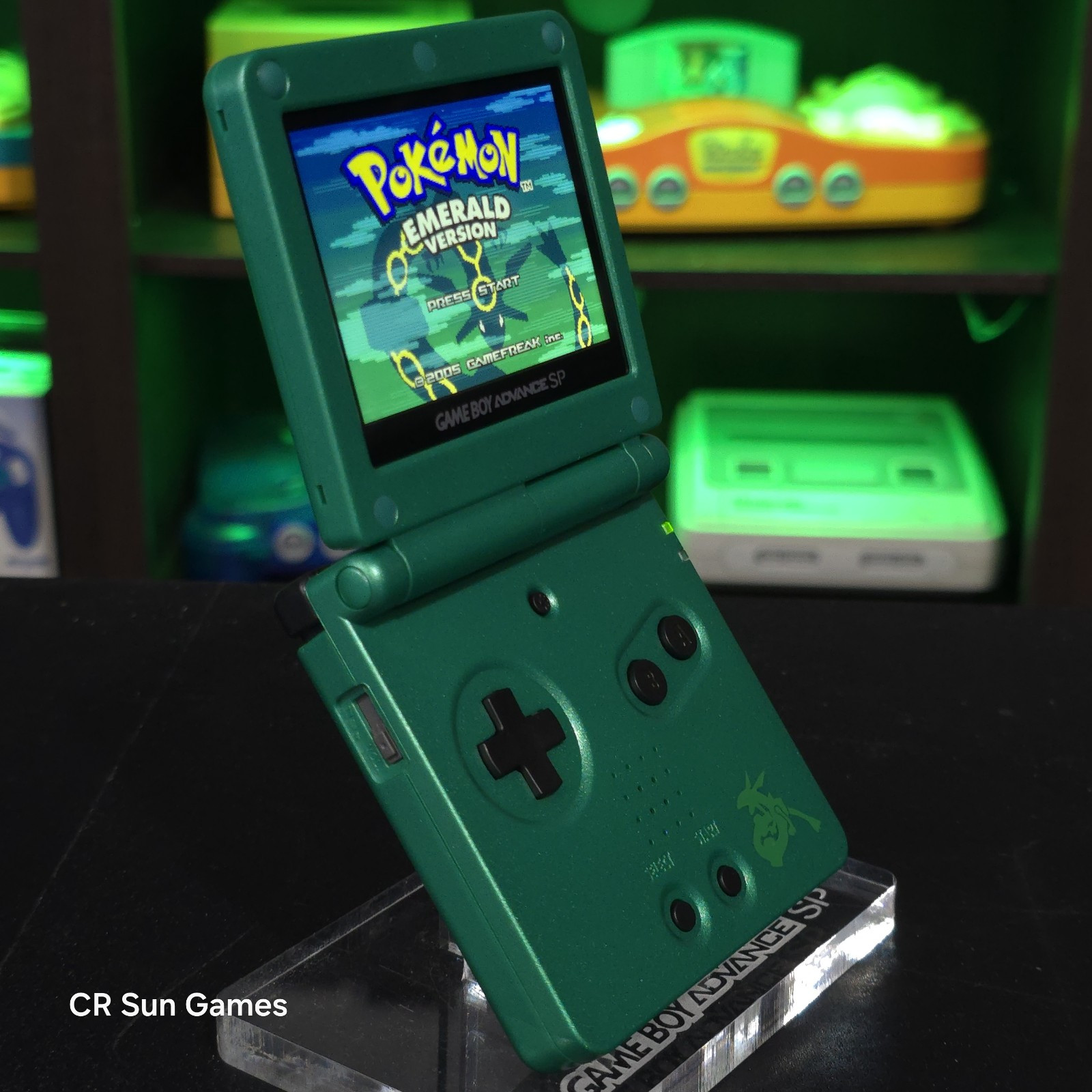 Green Nintendo Game Boy Advance GBA SP IPS MOD Adjustable Brightness - Rayquaza-