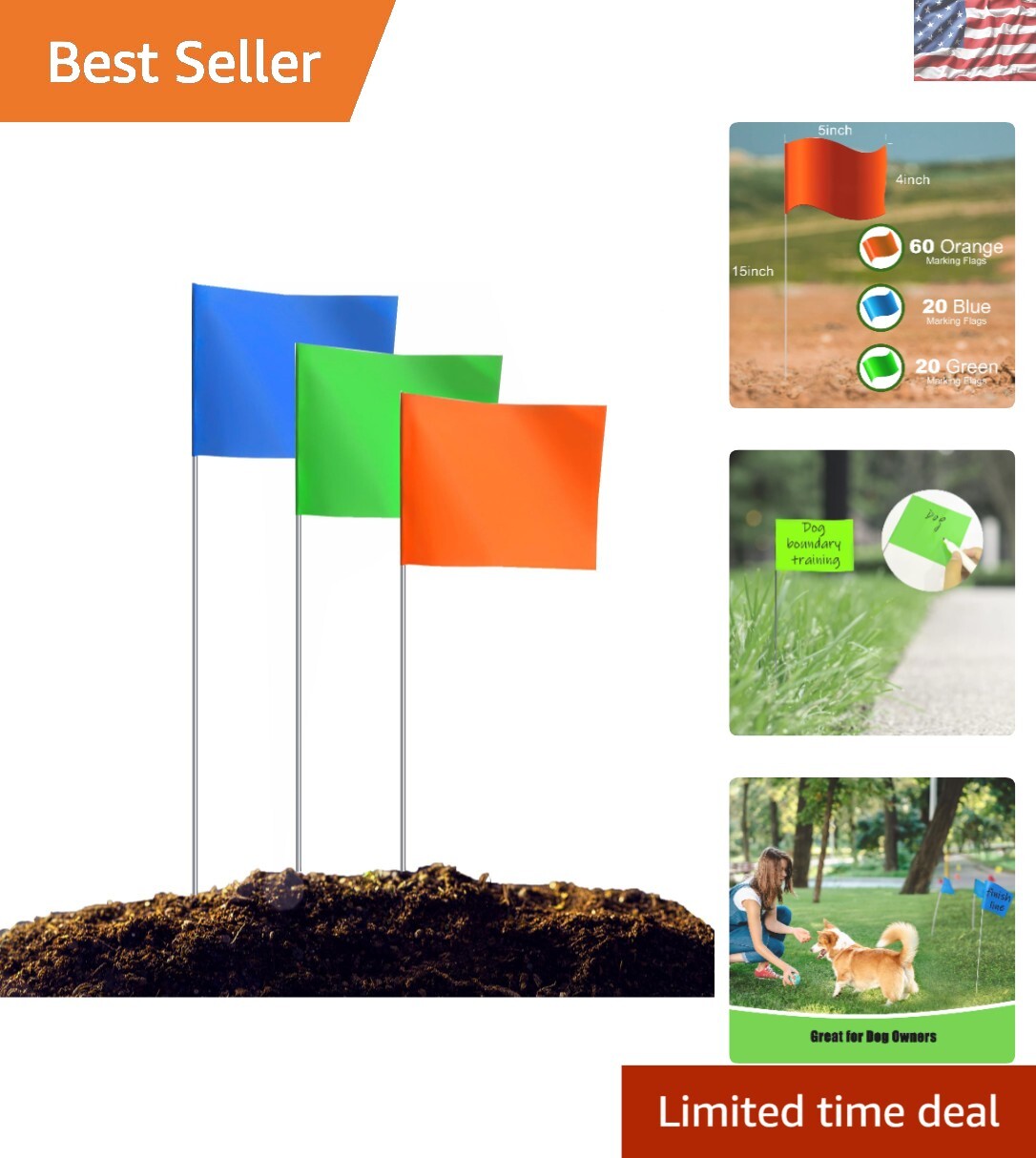 Tear Resistant Marking Flags - 15x5 Inch, 100 Pack for Yard & Construction Use
