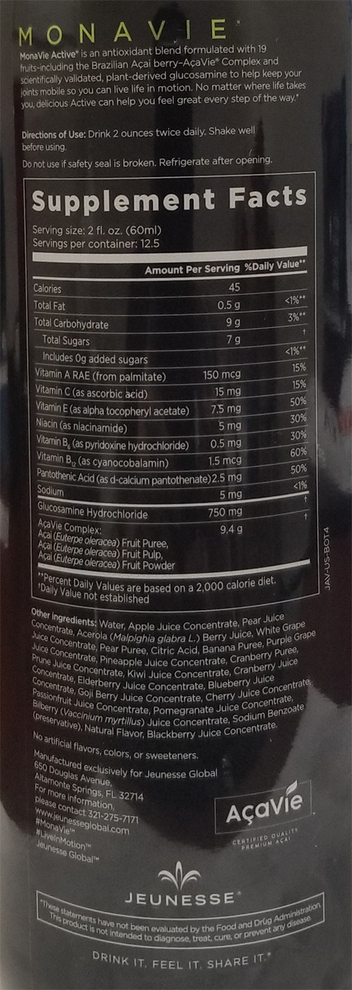 ✅ Monavie Active - 1 Case / 4 Bottles - Use by Date: 05/2027