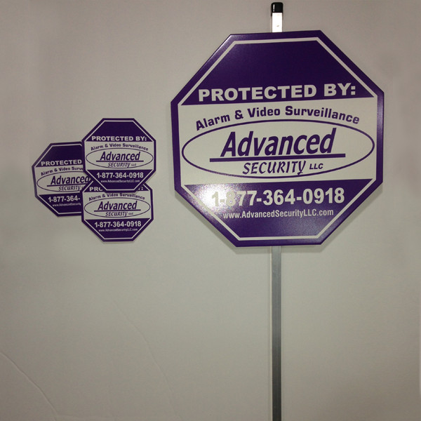 Advanced Security Sign/Sticker 3-Pack w/ Post