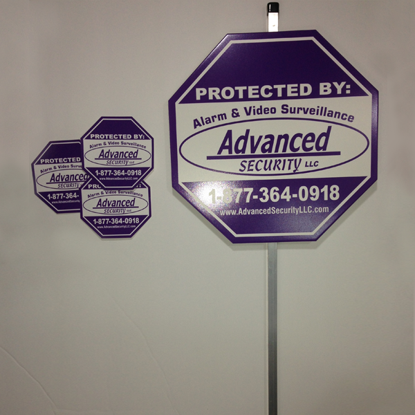 Advanced Security Sign/Sticker 3-Pack w/ Post