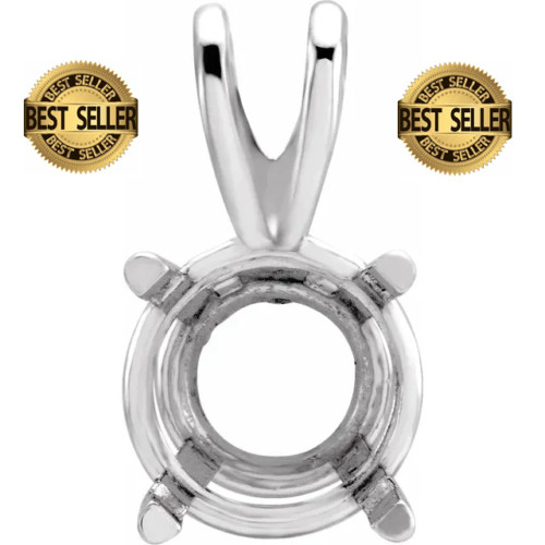 18K White Gold Round Pendant Setting Pre-Notched Mount 2.5mm-10.5mm
