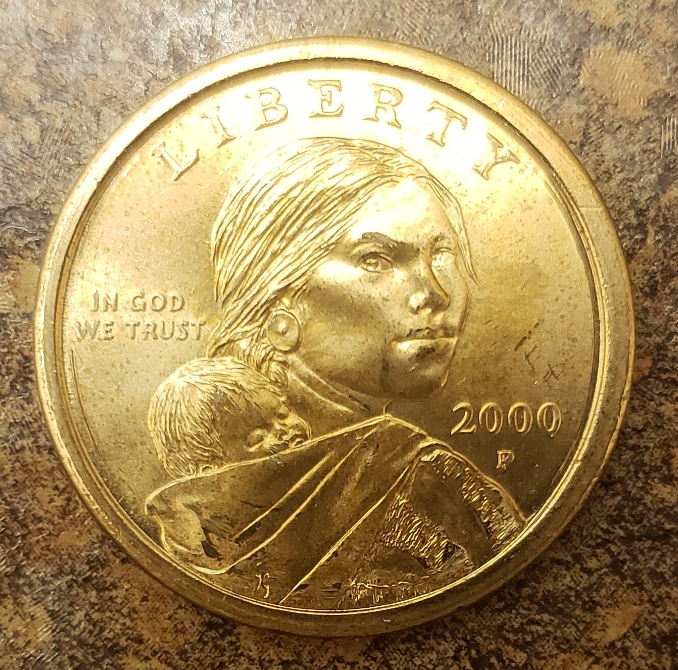 2000 P Sacagawea One Dollar US Liberty Gold Color