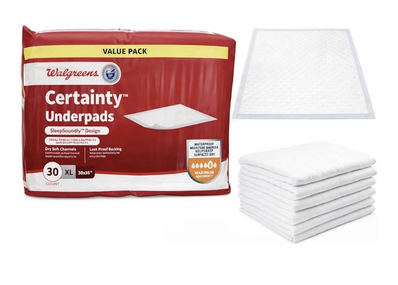 Walgreens Certainty Underpads XL Maximum Absorbency Waterproof 30 Count