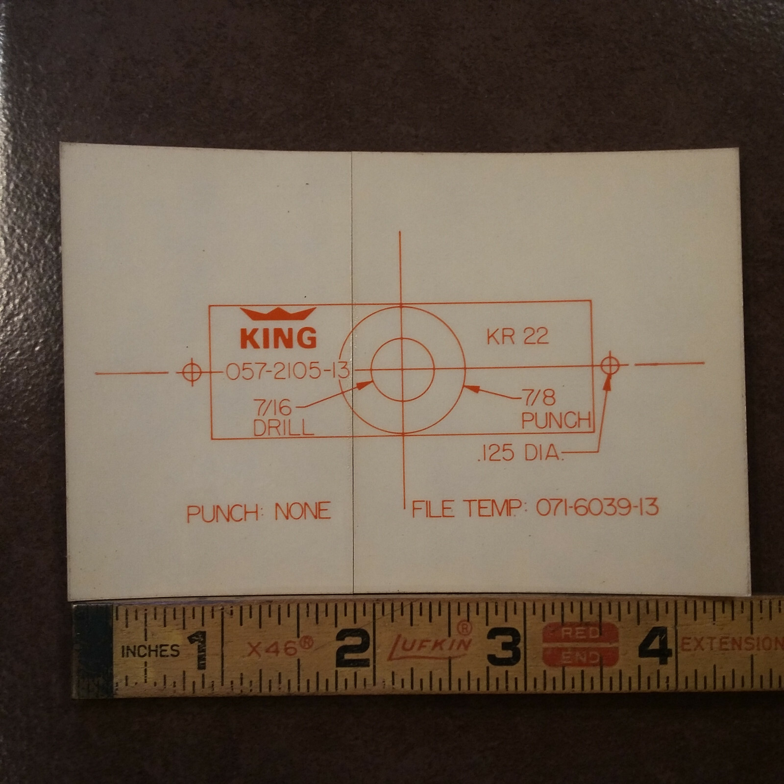 King KR-22 Panel Hole Cut-out Template. 057-2105-13