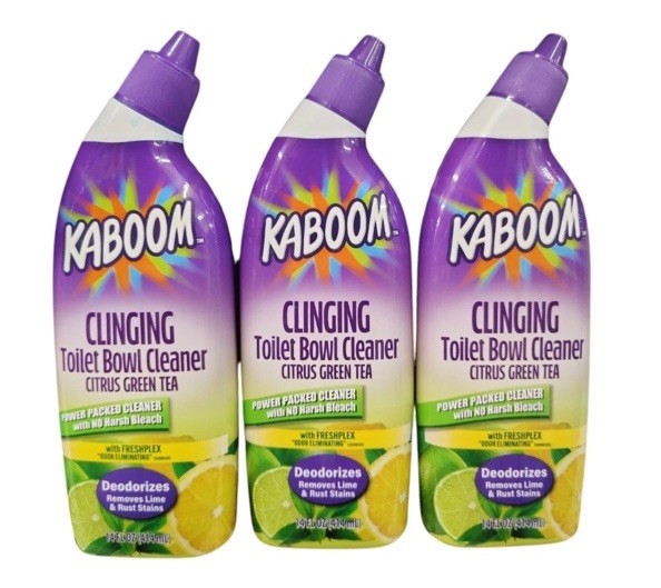 KABOOM Clinging Toilet Bowl Cleaner Green Tea Citrus Deodorizer 14.Oz 3 Bottles