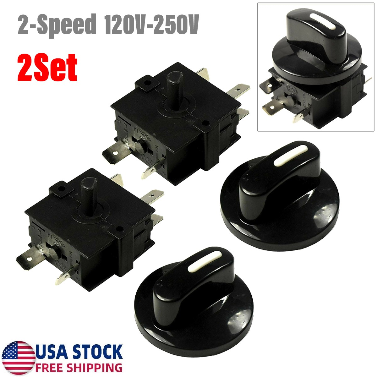 Rotary Switch Knob 4-Position 3-Speed 120-250V 15A Fan Heater Speed Selector 2X