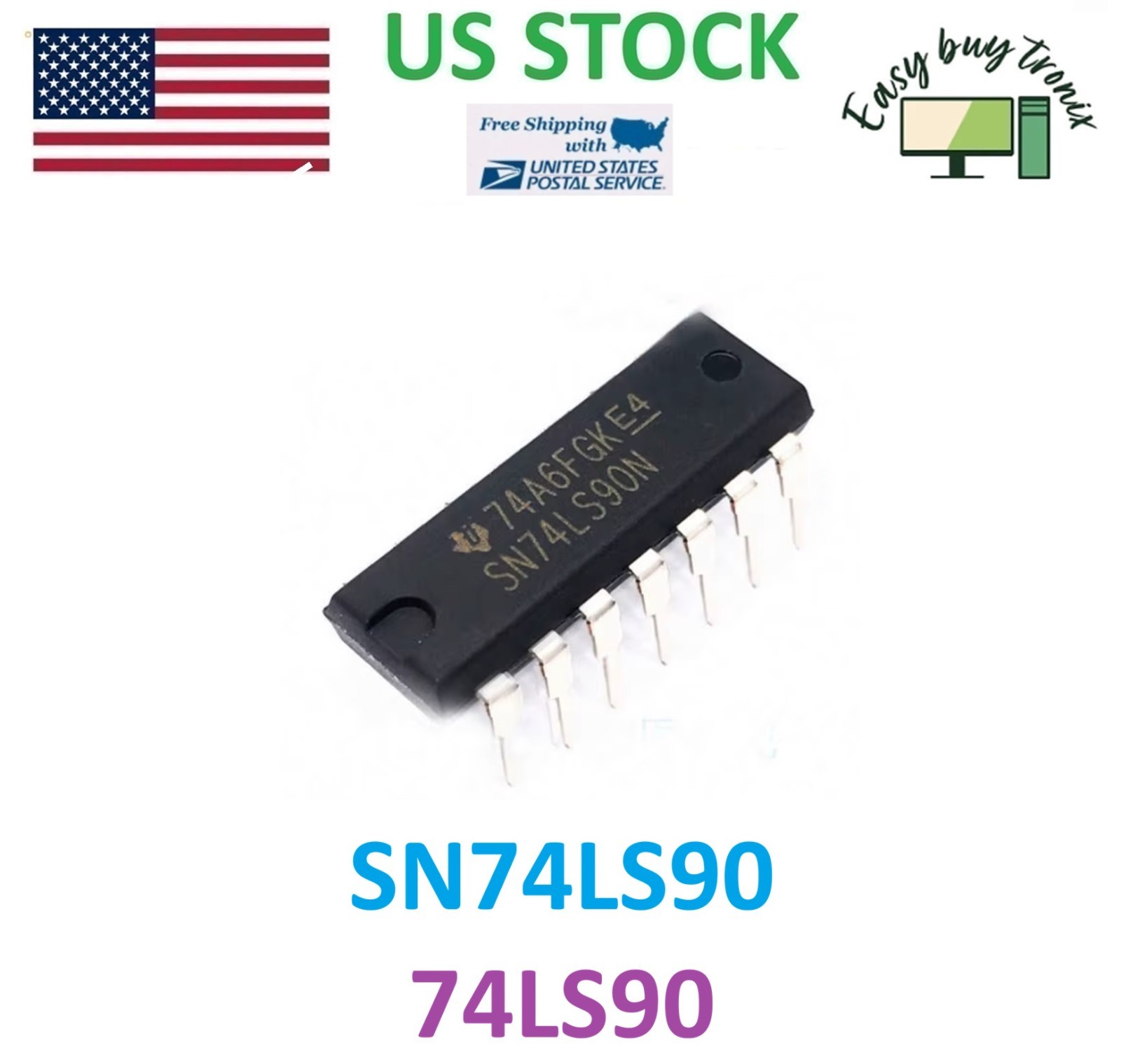 10pcs 74LS90 SN74LS90N IC Decade Divide-by-12 and Binary Counter DIP14 US Stock