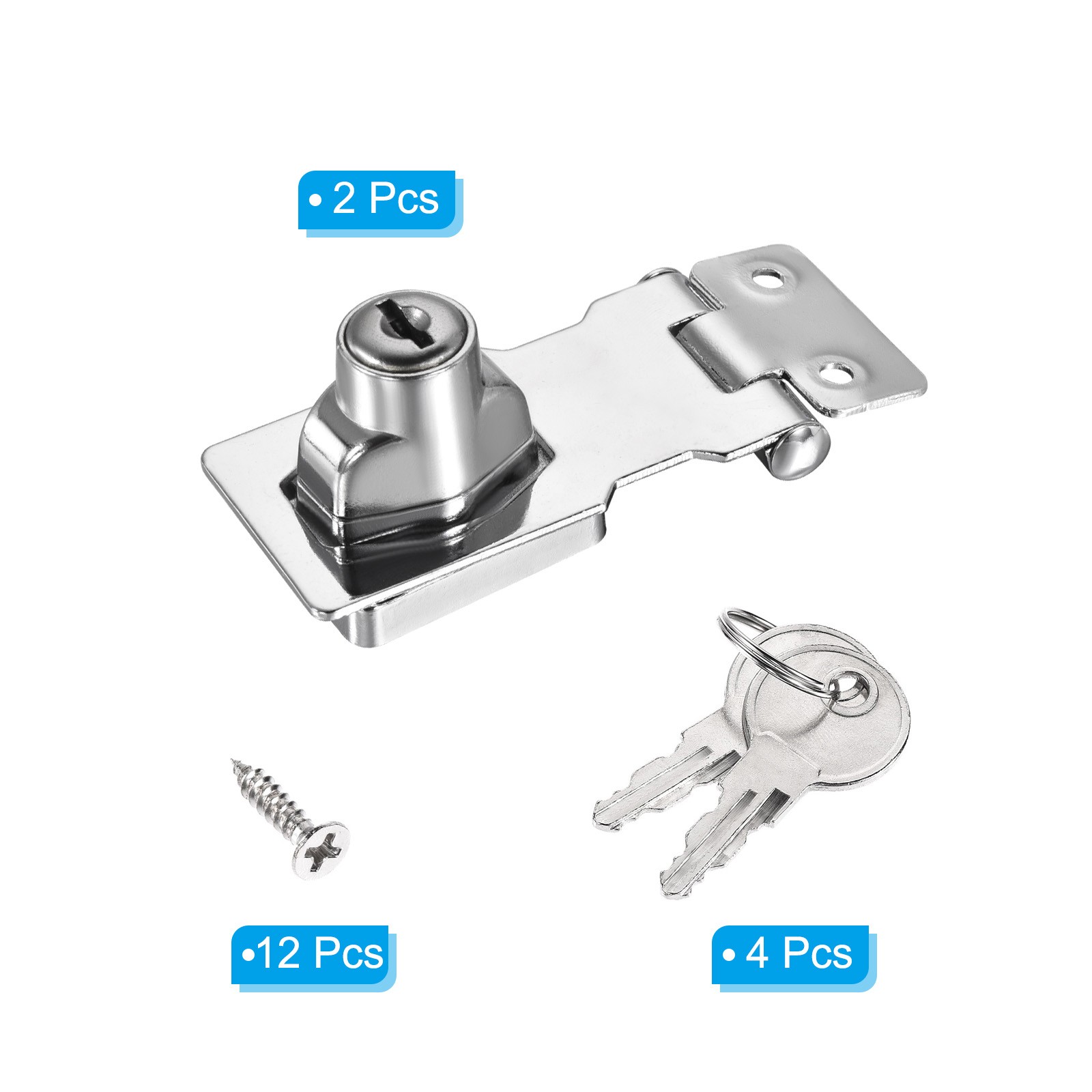 2Pcs 2.5Inch Keyed Hasp Locks Twist Knob Locking Keyed Different, Silver
