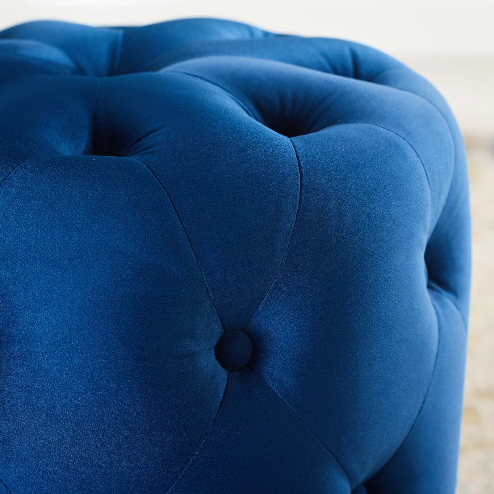 Modway Amour Tufted Performance Velvet Round Upholstered Ottoman in Navy