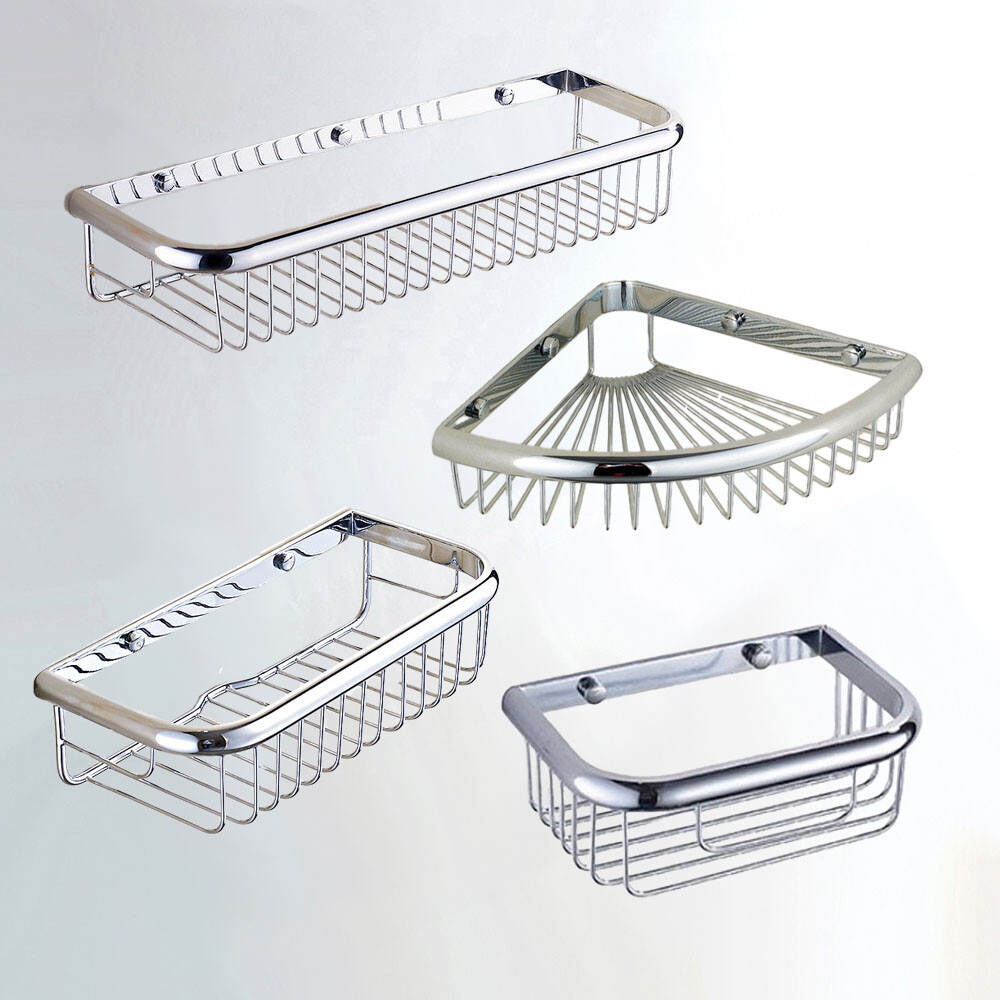 Polished Chrome Shower Wall Mounted Shampoo Storage Shelf Bathroom Basket Holder