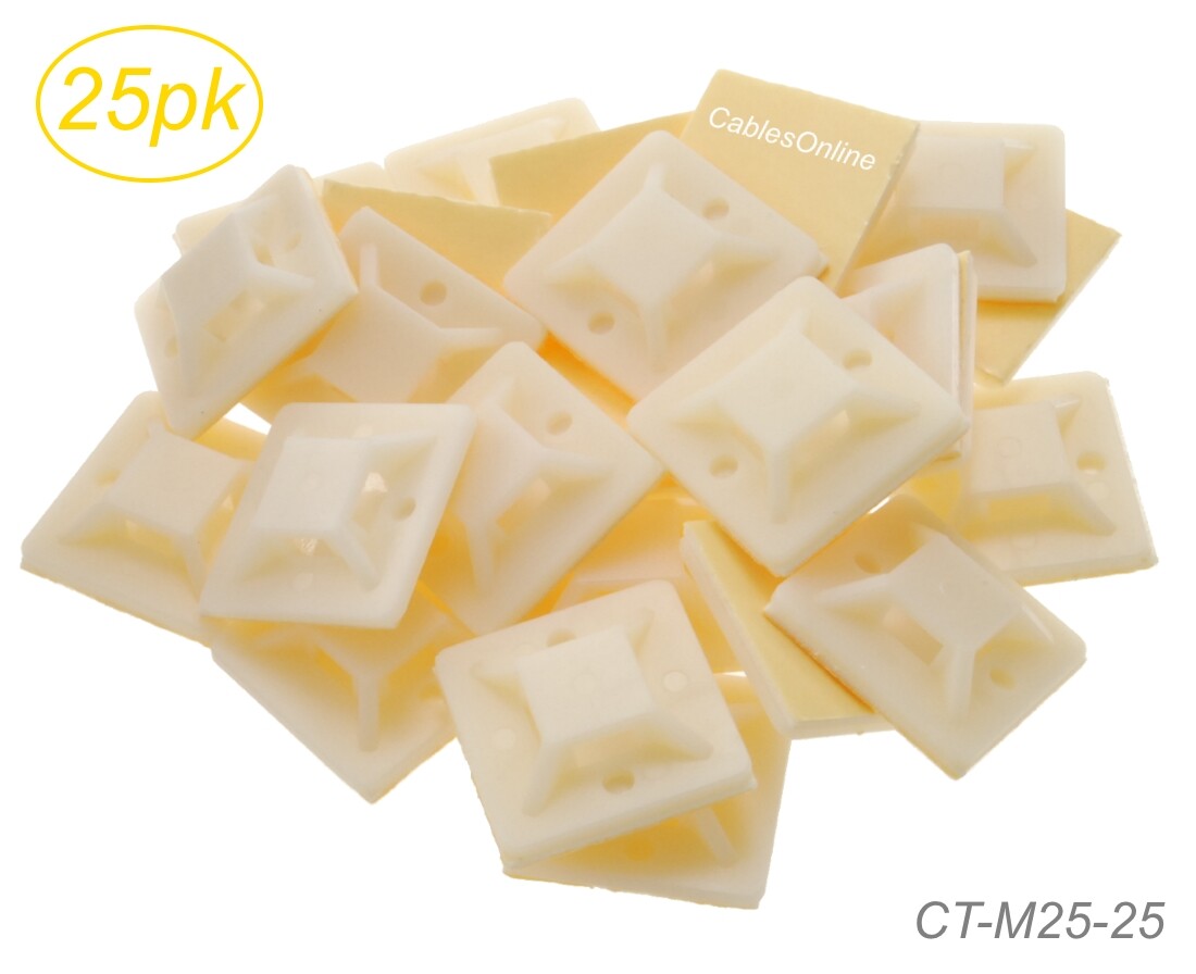 25-Pack Self-Adhesive Nylon Cable Tie Mounting Anchors - (25mm x 25mm)
