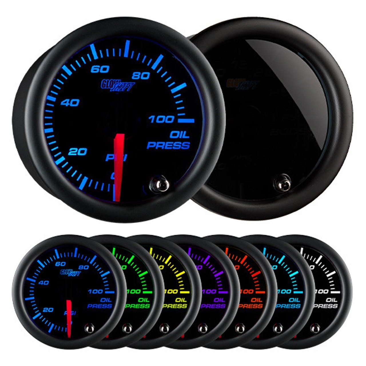 GlowShift - Tinted 7 Color LED Series - 100 PSI Oil Pressure Gauge Kit - GS-T704
