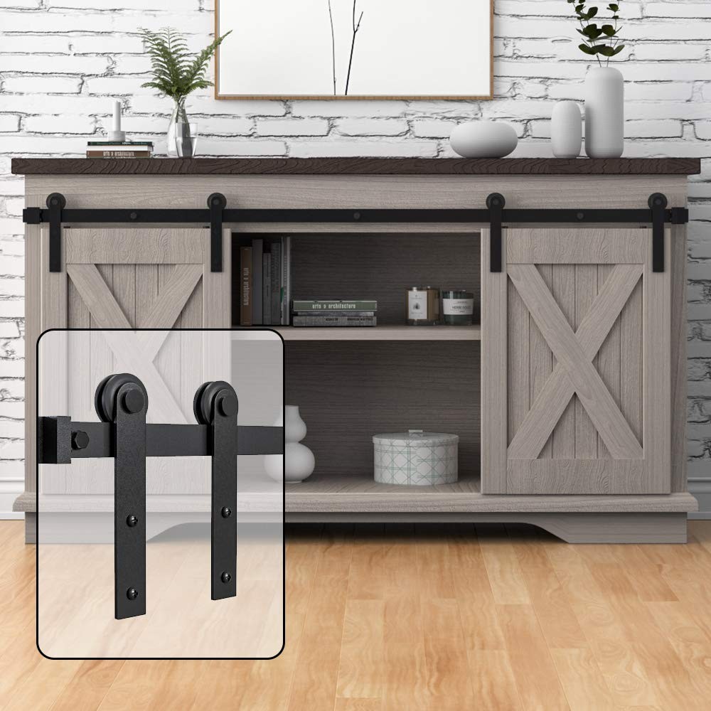 WINSOON 5FT Super Mini Barn Door Track Kit (double door), I Shap Hanger