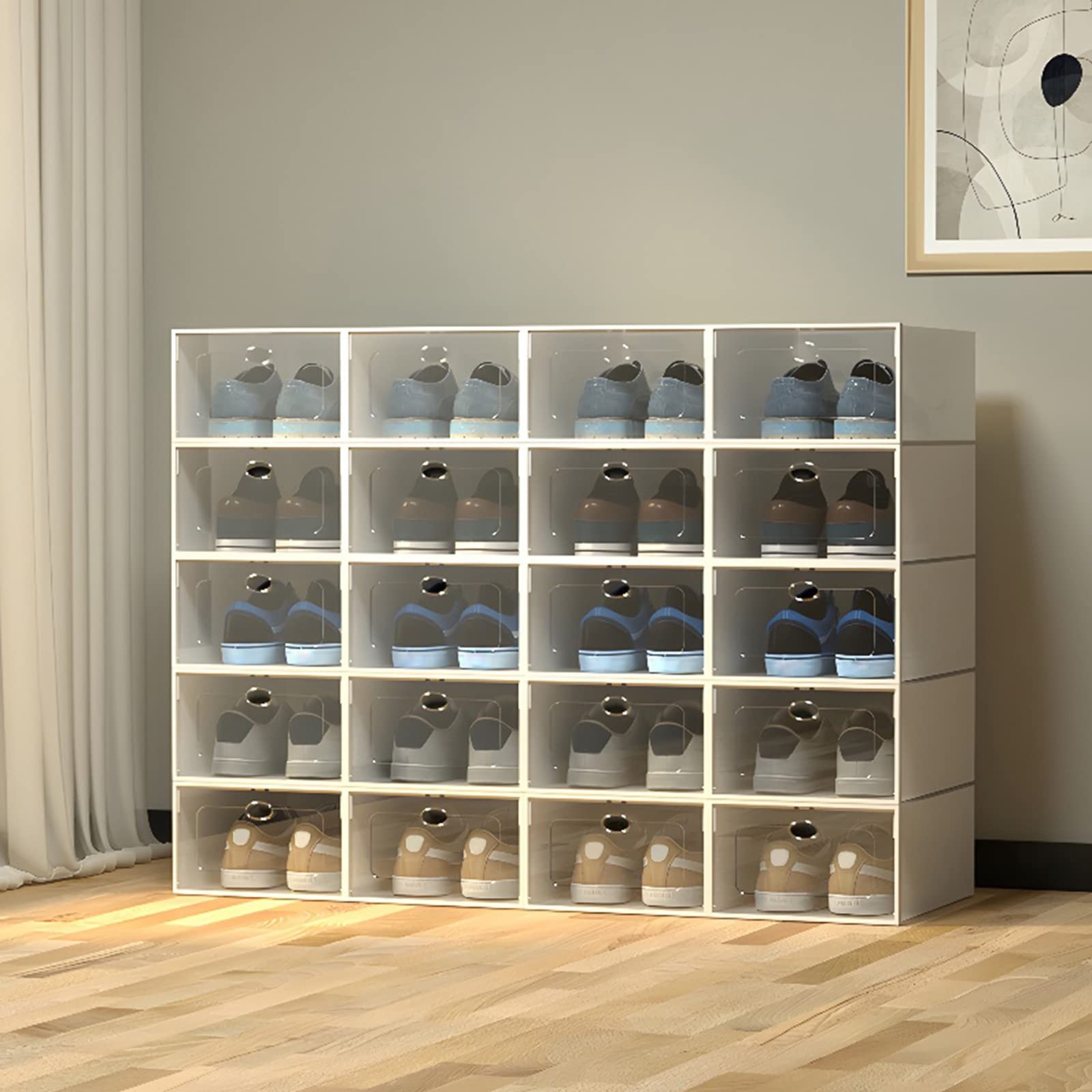 Stackable Shoe Storage Box Durable Plastic Sneaker Display Case Organizer 20pcs