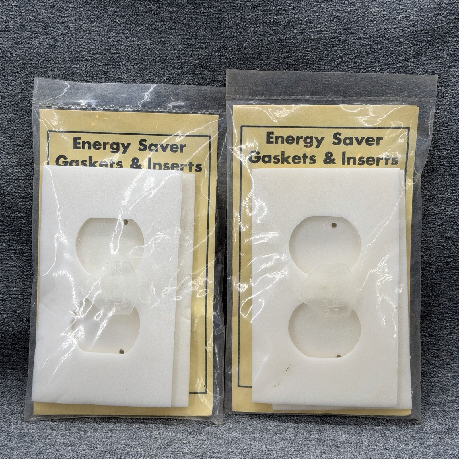 Vintage Energy Saver Foam Outlet Gaskets White Duplex Wall Plate Inserts 4pc Lot