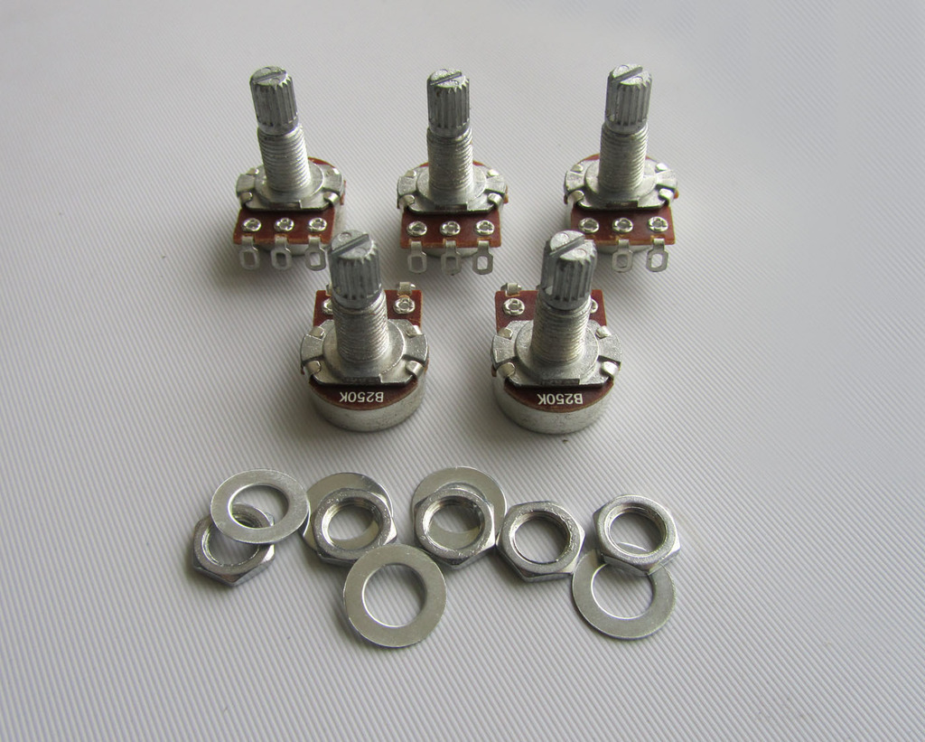 5pcs B250K 16mm Small Base Guitar Linear Pots w/ Long Split Shaft Potentiometers