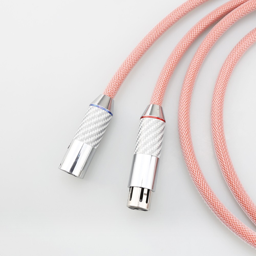 Pair 124cores Pure Solid Silver XLR Balanced Cable Hifi Audio Carbon Fiber Plug