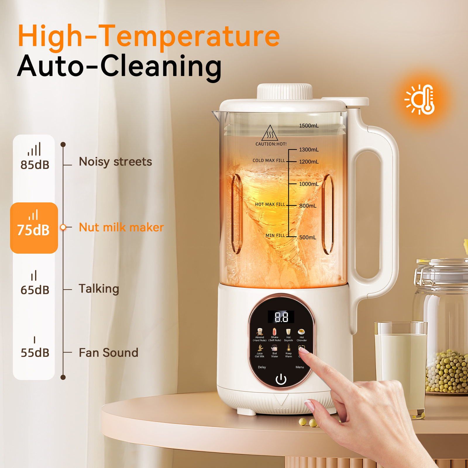 50oz Automatic Nut Milk Maker, with Delay Start, Keep Warm, Boil Water (1500ML)
