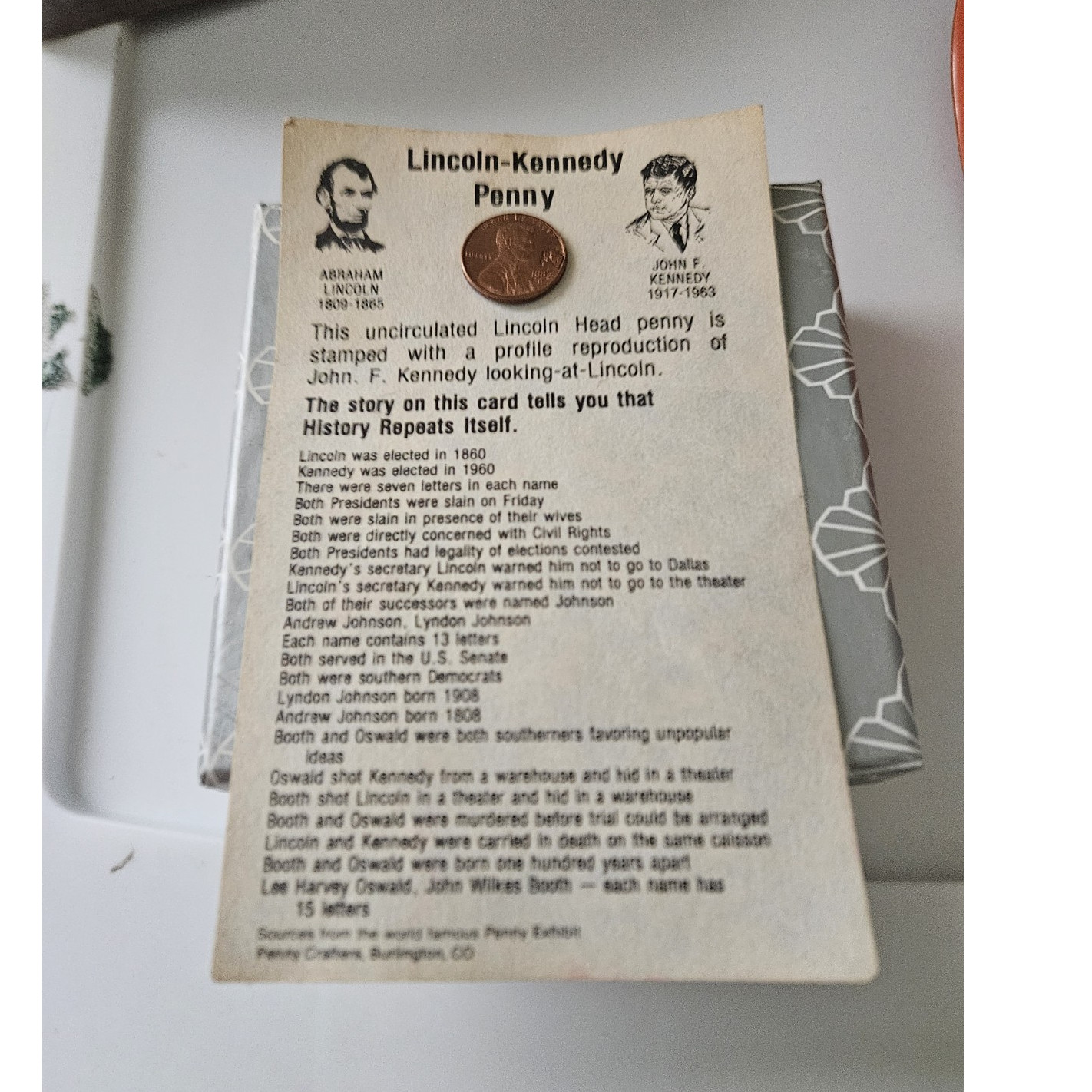 Lincoln-Kennedy Penny 1972 Uncirculated Rare w profile of JFK looking at Lincoln