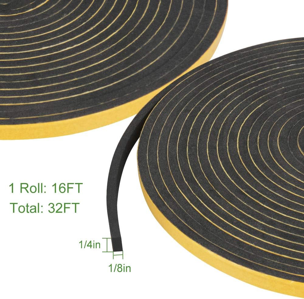 Weather Stripping Door Seal, 2 Rolls 1/4In Wide X 1/8 Thick Seal Strip,Closed