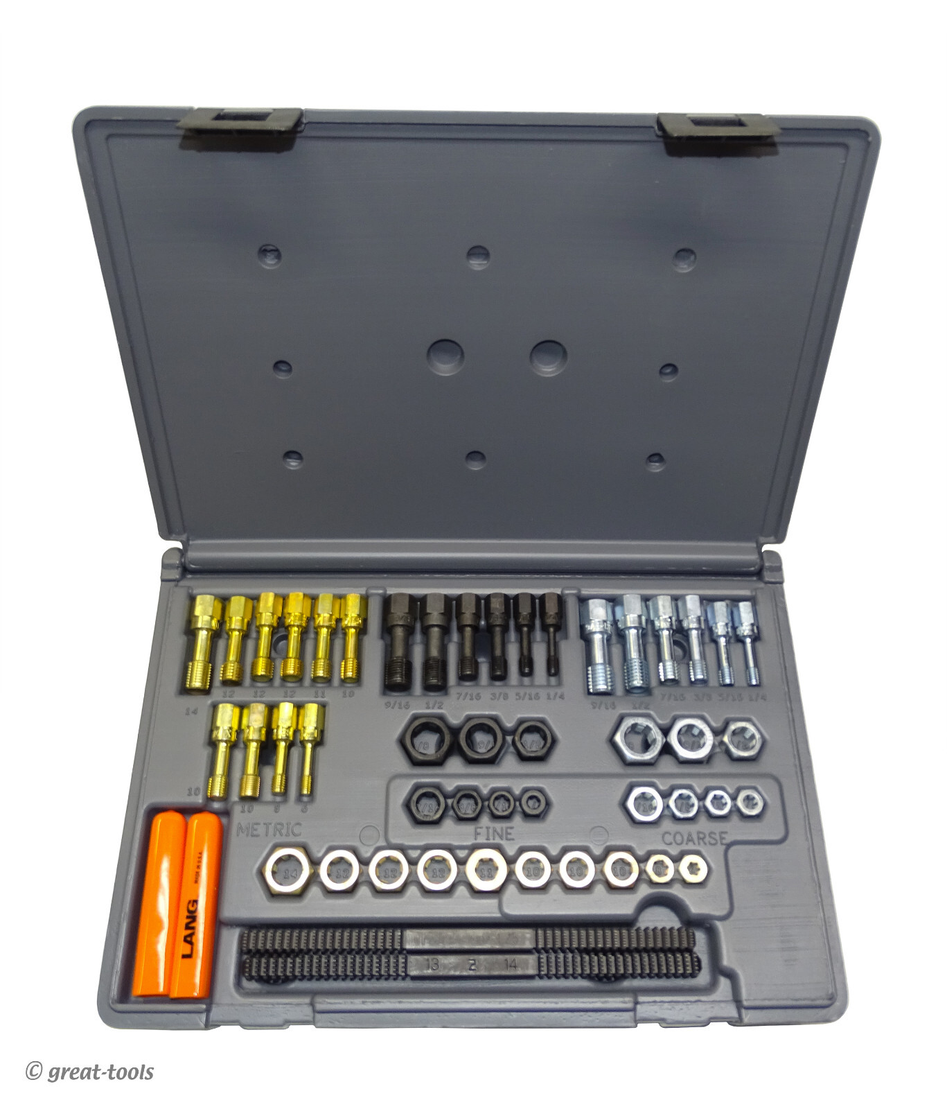 48-PC RETHREADING SET – USA made Lang Tools thread restorer tap & dies