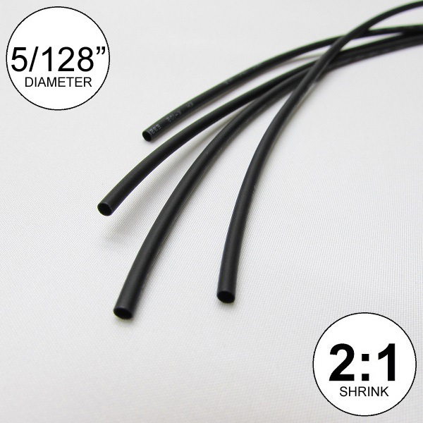 5/128" ID Black Heat Shrink Tube 2:1 ratio wrap (6x9" = 4 ft) inch/feet/to 1mm
