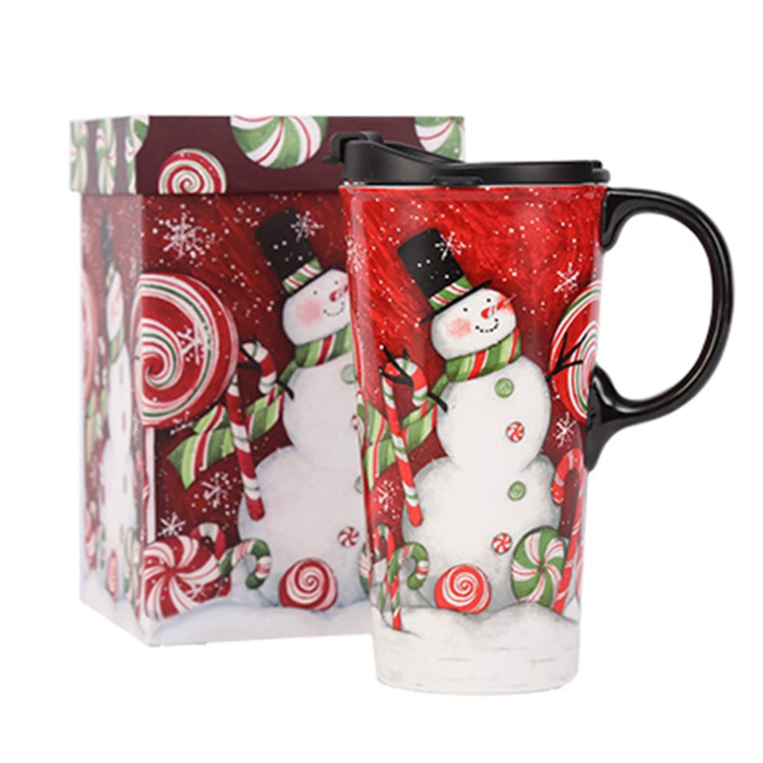 Coffee Ceramic Mug Porcelain Latte Tea Cup With Lid in Gift Box 17oz., Santa ...