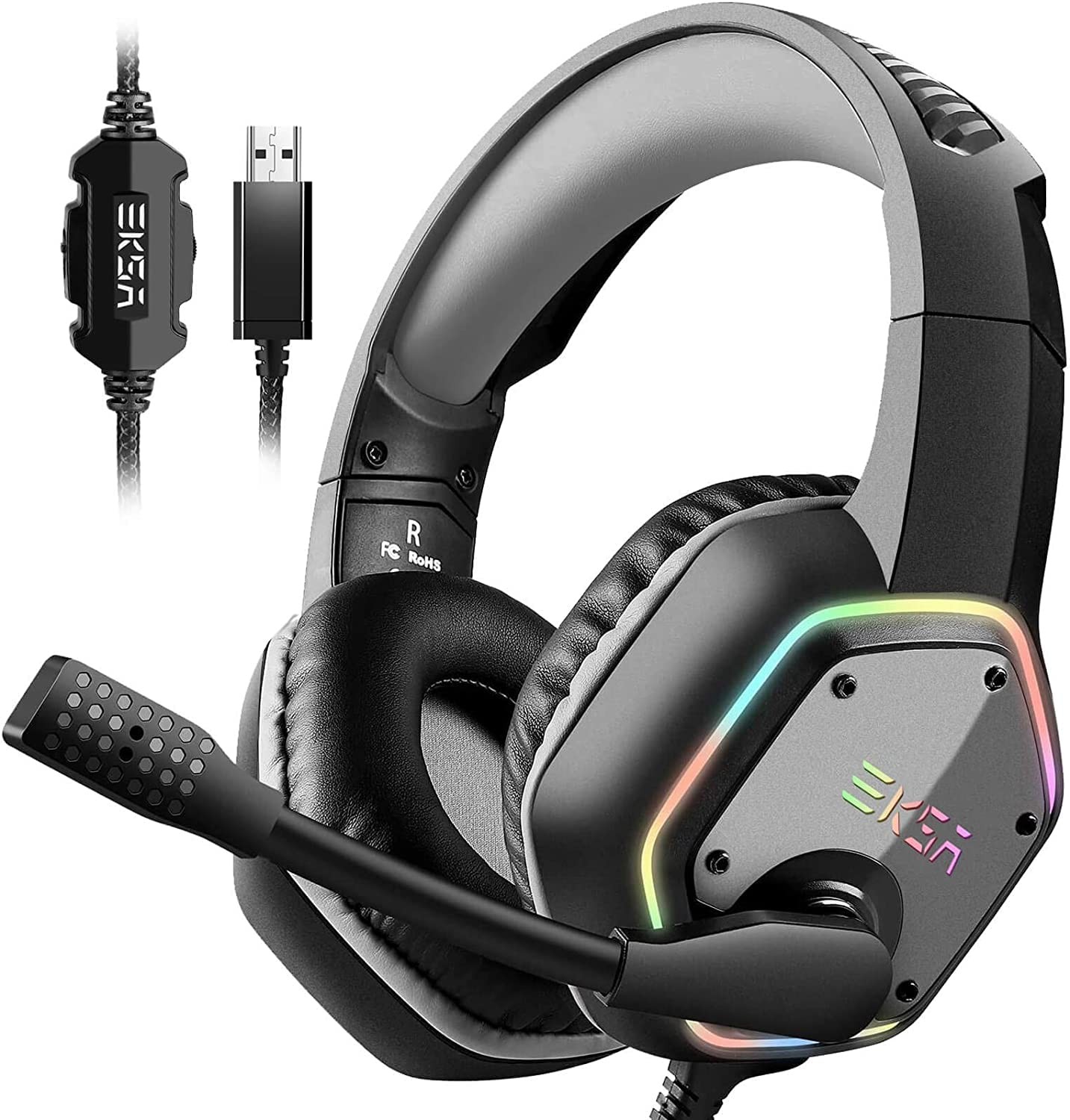 E1000 USB Gaming Headset for PC, Computer Headphones with Microphone/Mic Nois...