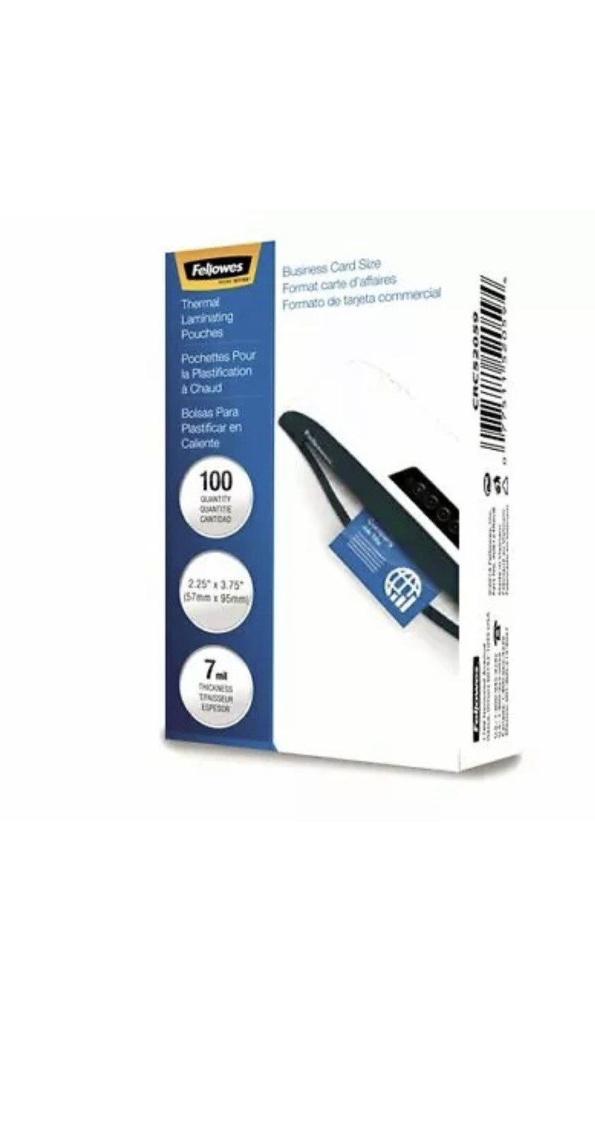Fellowes  Glossy Pouches - Business Card, 7 mil, 100 pack (52059) Fast Free Ship