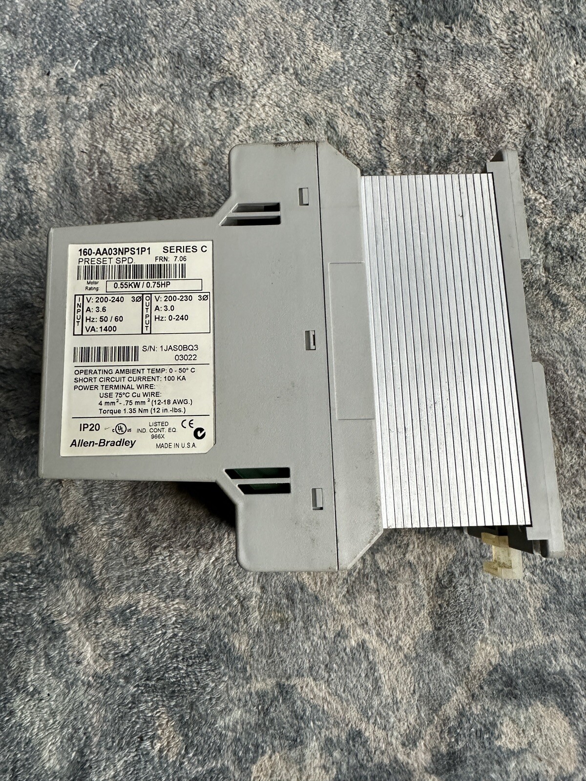 Allen Bradley Variable Speed Controller 160-AA03NPS1P1 Series C