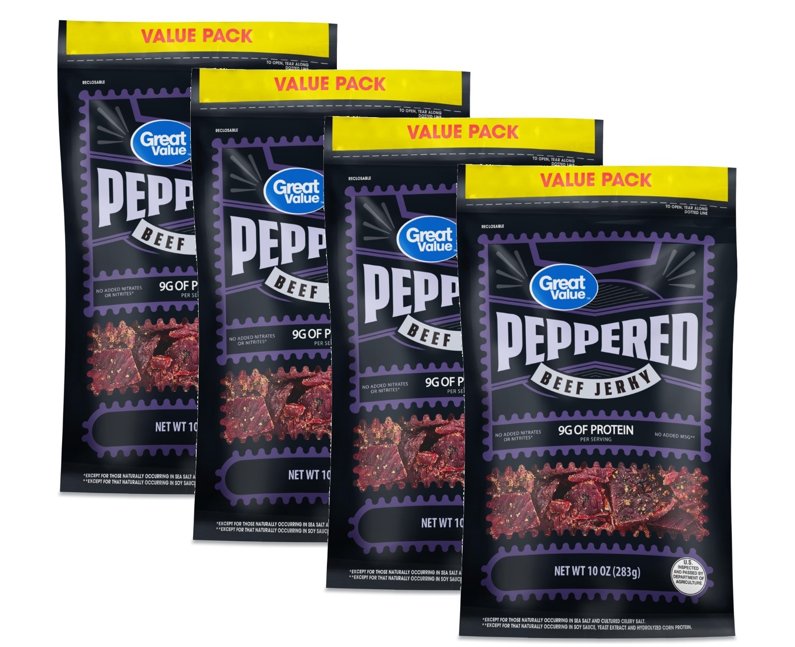 (4 pack) Great Value Peppered Beef Jerky, Value Pack, 10 oz