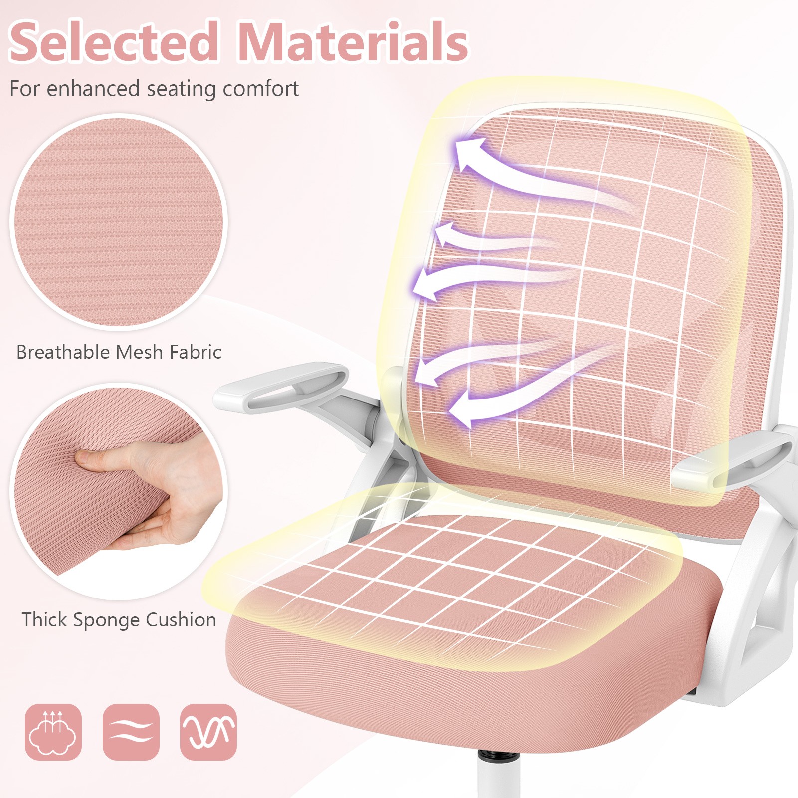 Mesh Office Chair with Lumbar Support & Flip-up Arms Rolling Casters for Work