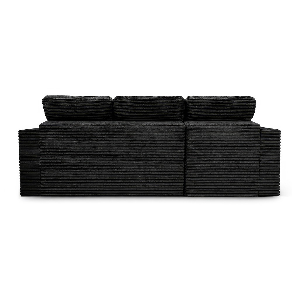 Modular Cloud Sectional Sofa 105" w/ Ottoman, All-Foam, Faux Fur, Black