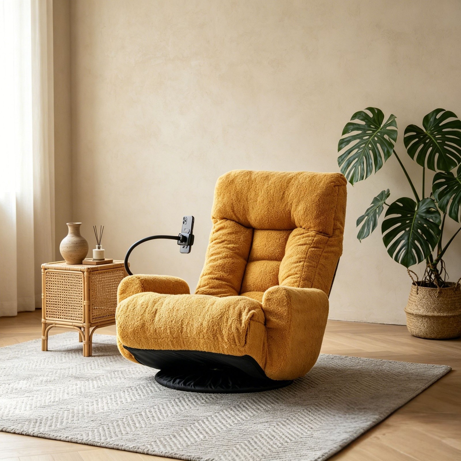 Adjustable Lounge Sofa Chair 360° Rotatable Yellow Cotton