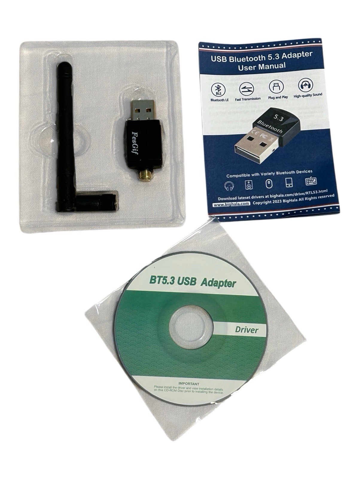 Wireless PC Adapter, USB 2.0 Bluetooth 5.3 Plug-N-Play, Makes Your PC Compatible