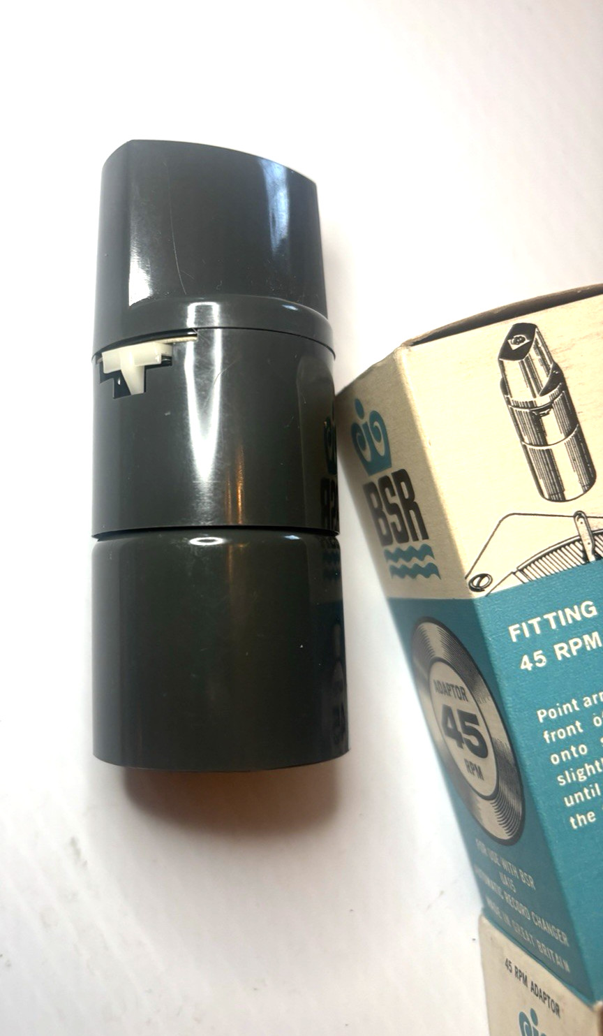 GRAY BSR 45 RECORD ADAPTER SPINDLE ADAPTOR NOS BLUE BOX GREAT BRITAIN